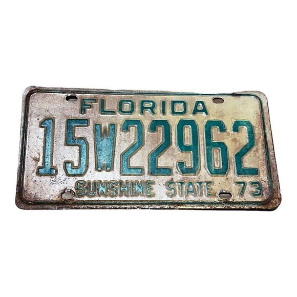 Vintage 1973 Florida Sunshine State License Plate Original 15W22962 Tag Green - Picture 1 of 3